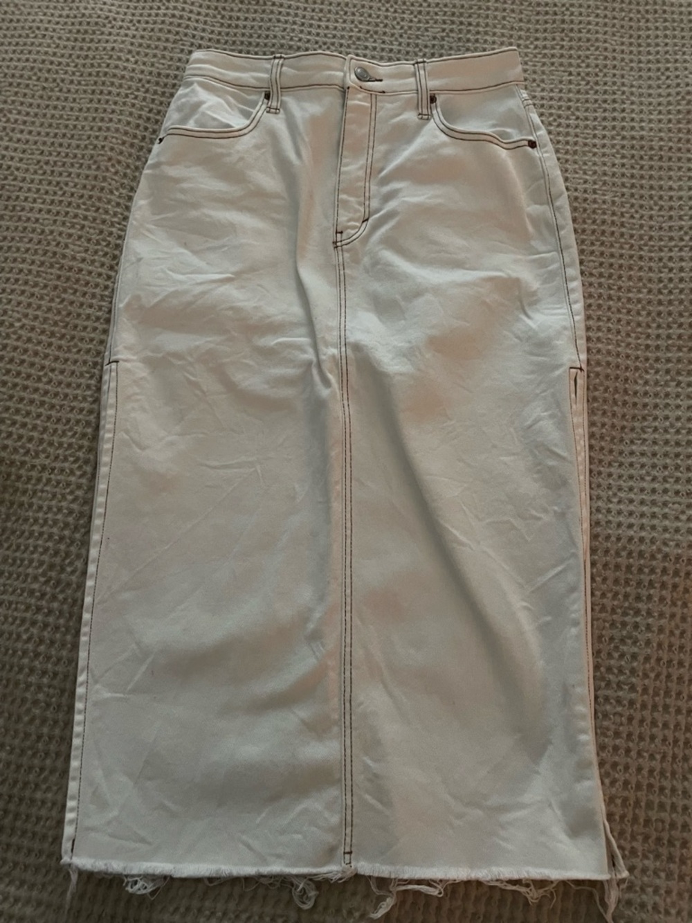GB Cream Denim Skirt with Brown Contrast Stitching